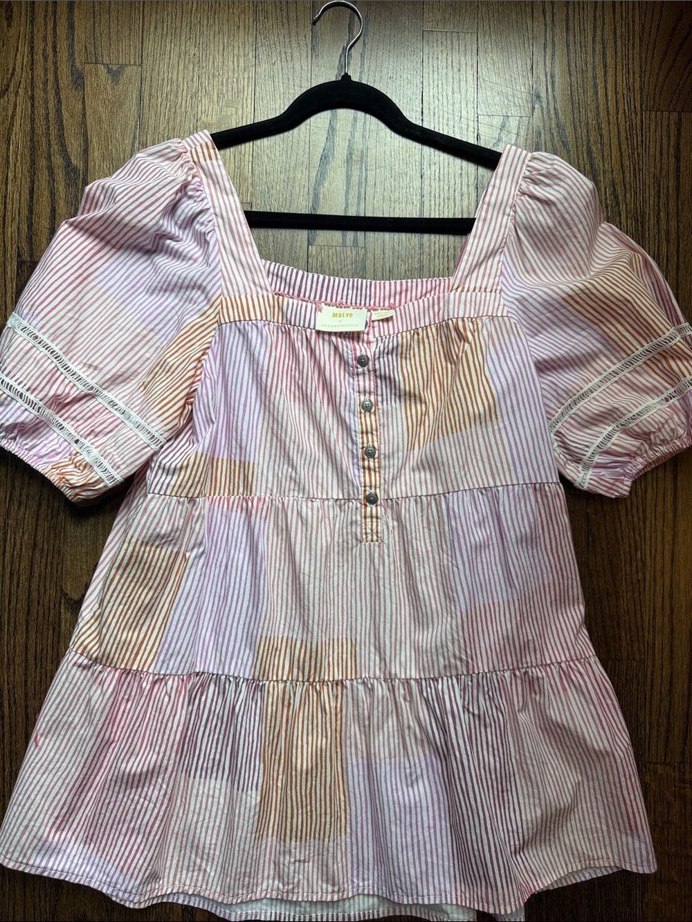 Maeve by Anthropologie Pink and Cream Striped Tunic Top